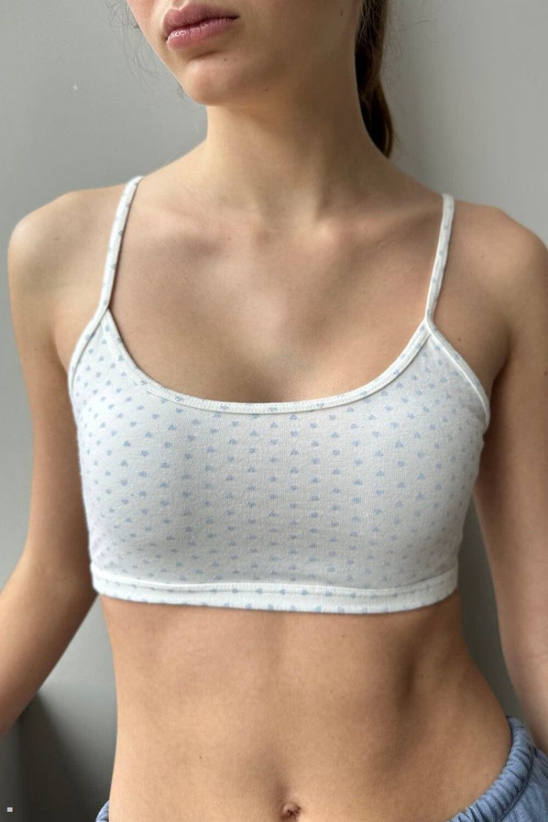 Soutien Gorge Brandy Melville Laney Hearts Blanche Bleu | IYY-24589726